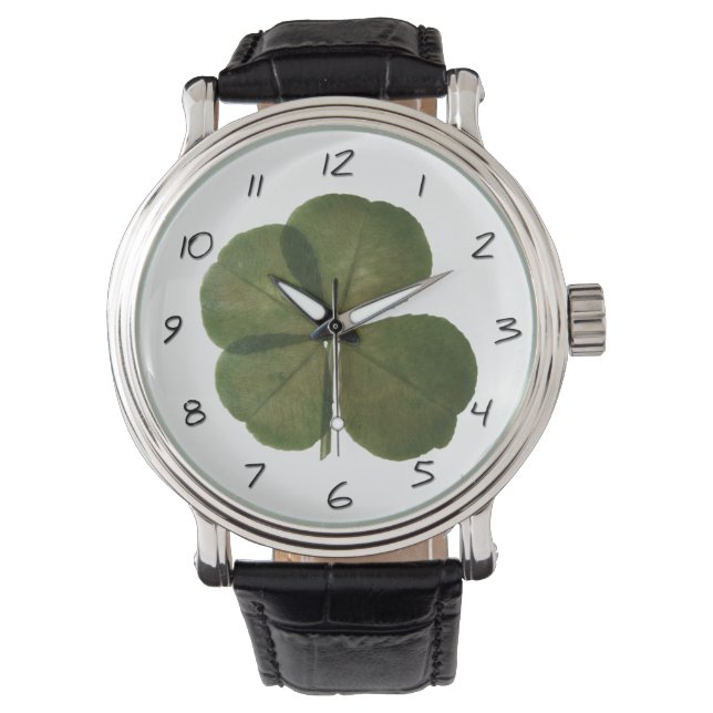 St Patrick Real 4 Leaf Clover Lucky Numbers W Armbanduhr (Vorderseite)