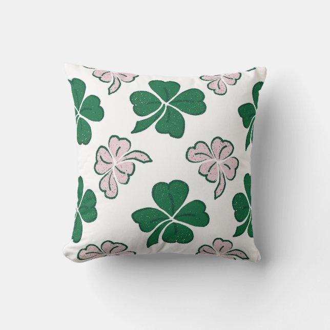 St. Patrick`s Day Clover Kleeblatt Zeichnend Muste Kissen (Vorderseite)