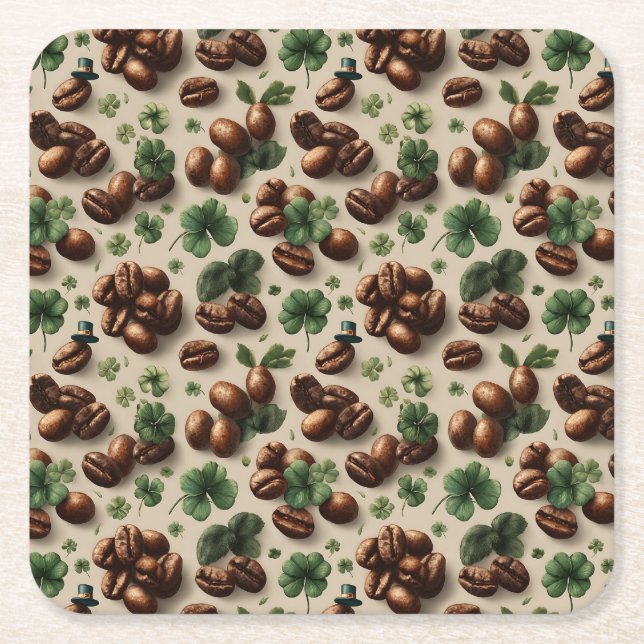 St. Patrick’s Day Coffee & Shamrock Pattern Rechteckiger Pappuntersetzer (Vorderseite)