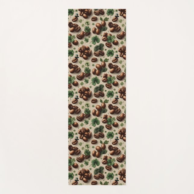 St. Patrick’s Day Coffee & Shamrock Pattern Yogamatte (Vorderseite)