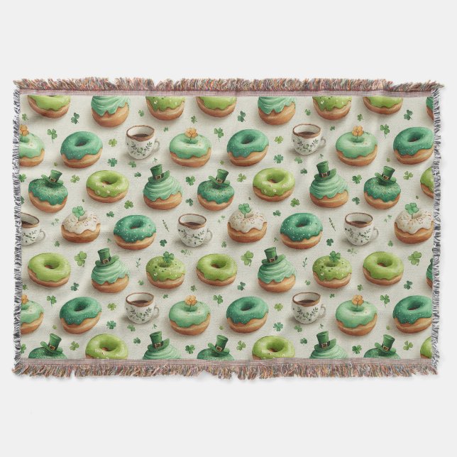 St. Patrick’s Day Donuts & Coffee Wasserfarben Decke (Vorderseite)