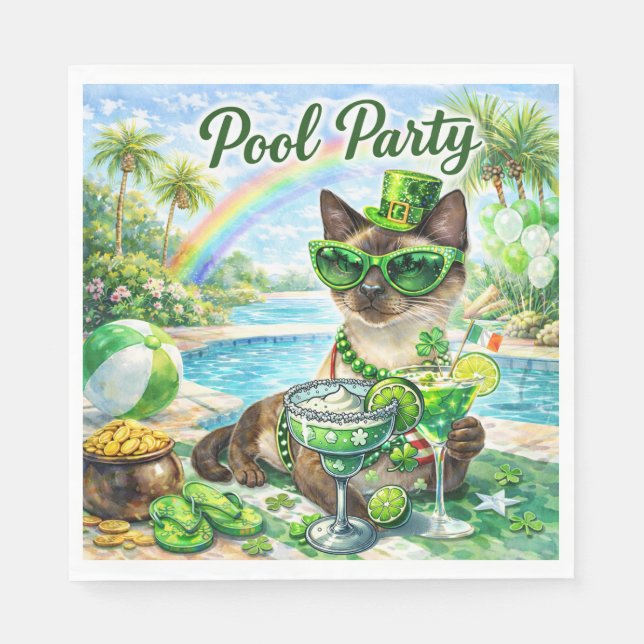 St. Patrick’s Day Glam Cat Pool Party  Serviette (Vorderseite)