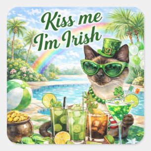 St. Patrick’s Day Glam-Cat-Poolparty Quadratischer Aufkleber