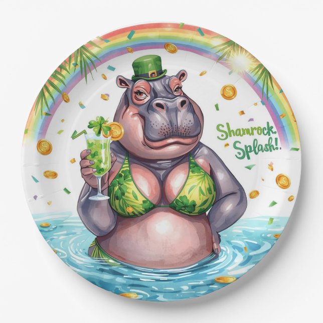 St. Patrick’s Day Glam Hippo Bikini  Pappteller (Vorderseite)