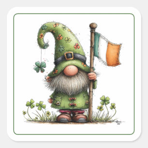 St. Patrick’s Day Gnom Quadratischer Aufkleber