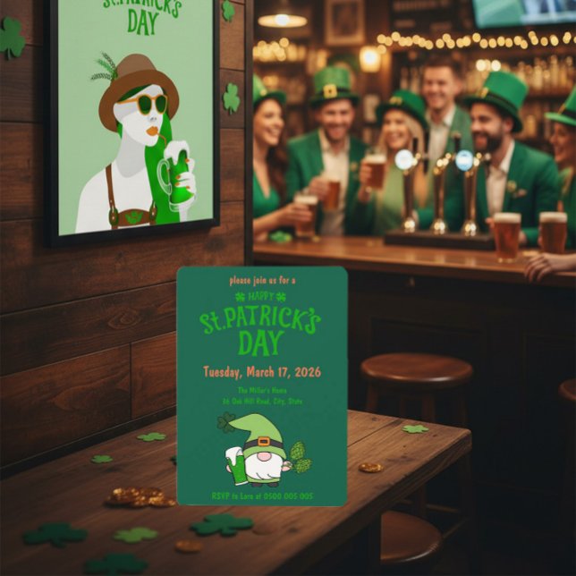 St. Patrick’s Day Gnome Green Invitation Einladung (Von Creator hochgeladen)