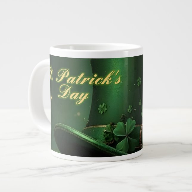 St. Patrick’s Day Hut und Shamrock-Design Jumbo-Tasse (Vorderseite Links)