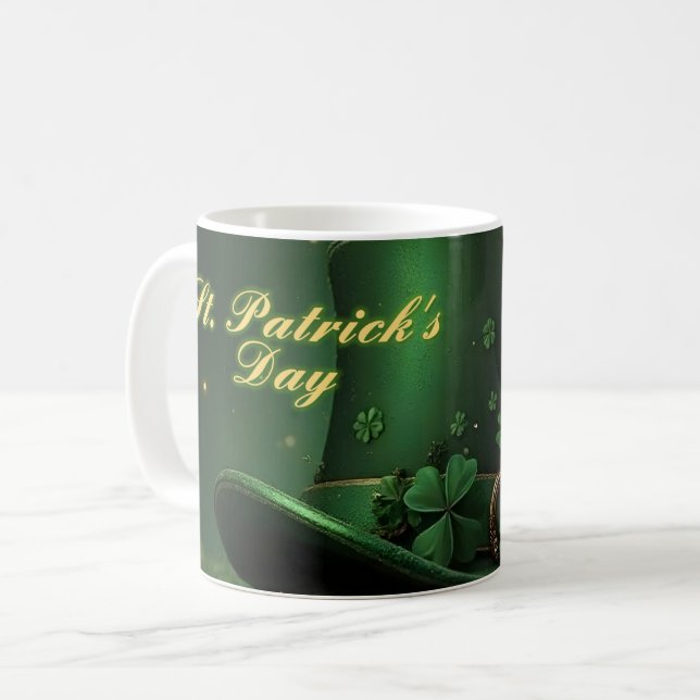 St. Patrick’s Day Hut und Shamrock-Design Kaffeetasse (Vorderseite Links)