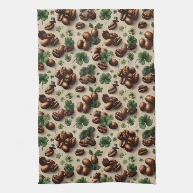 St. Patrick’s Day Kaffee & Kleeblatt-Muster Geschirrtuch (Vertikal)