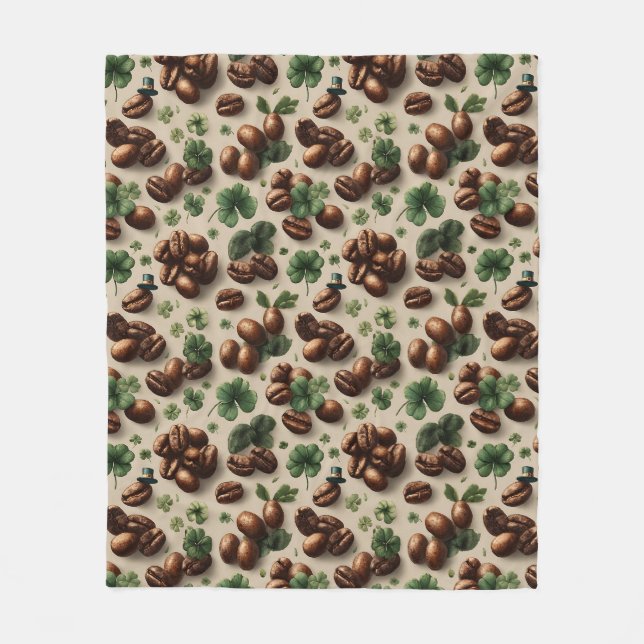St. Patrick’s Day Kaffee & Shamrock-Muster Fleecedecke (Vorderseite)