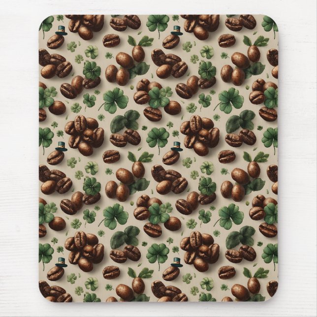 St. Patrick’s Day Kaffee & Shamrock-Muster Mousepad (Vorne)