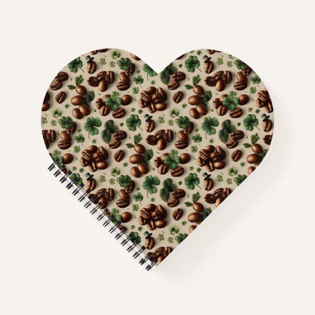 St. Patrick’s Day Kaffee & Shamrock-Muster Notizbuch (Vorderseite)