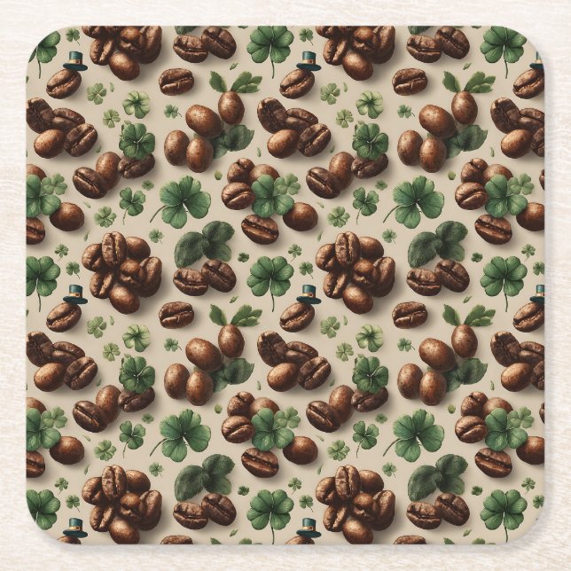 St. Patrick’s Day Kaffee & Shamrock-Muster Rechteckiger Pappuntersetzer (Vorderseite)