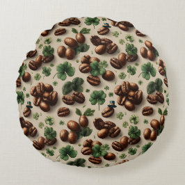 St. Patrick’s Day Kaffee & Shamrock-Muster Rundes Kissen