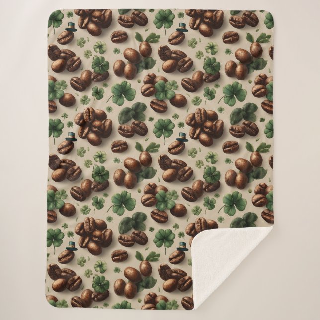 St. Patrick’s Day Kaffee & Shamrock-Muster Sherpadecke (Vorderseite)