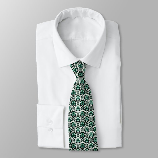 St. Patrick’s Day Kleeblatt & Blumenmuster Krawatte (Gebunden)