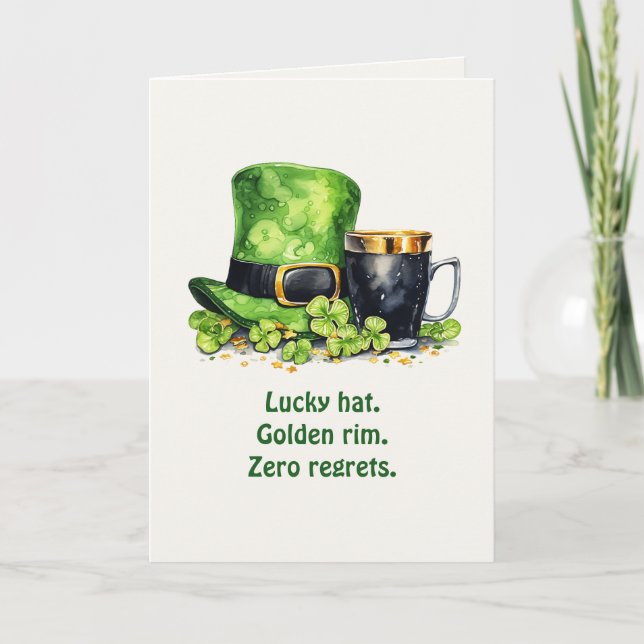 St. Patrick’s Day Leprechaun Hat & Mug Funny Card Karte (Vorderseite)