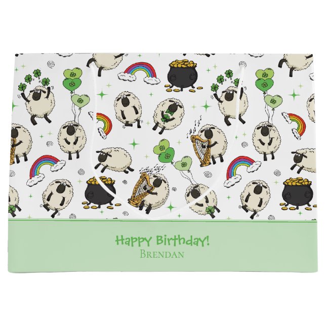 St. Patrick’s Day Schafe & Kleeblatt Kinder Große Geschenktüte (Vorderseite)