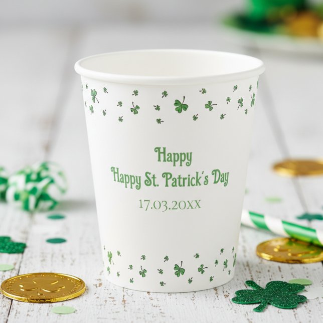 St. Patrick’s Day Shamrock-Rand-Party Pappbecher (Cute Festive Simple Green Clover Saint Patrick's Day Paper Cups for St Patrick's Day or Irish Party)