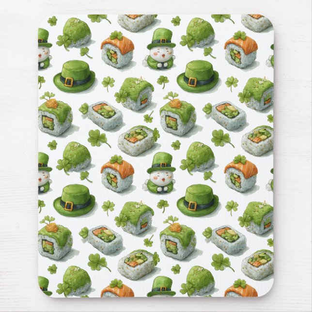 St. Patrick’s Day Sushi-Rollen & Kleeblatt Mousepad (Vorne)