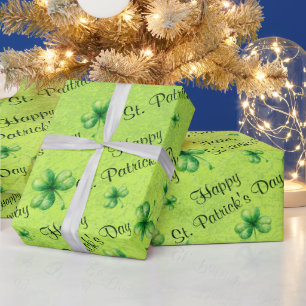St. Patrick’s Day Wasserfarbe Shamrock auf grün Geschenkpapier