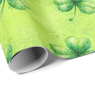 St. Patrick’s Day Wasserfarbe-Shamrock auf grünem Geschenkpapier