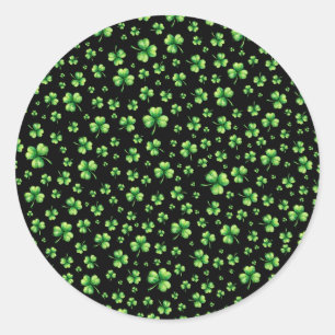 St. Patrick’s Day Wasserfarbe-Shamrock auf Schwarz Runder Aufkleber