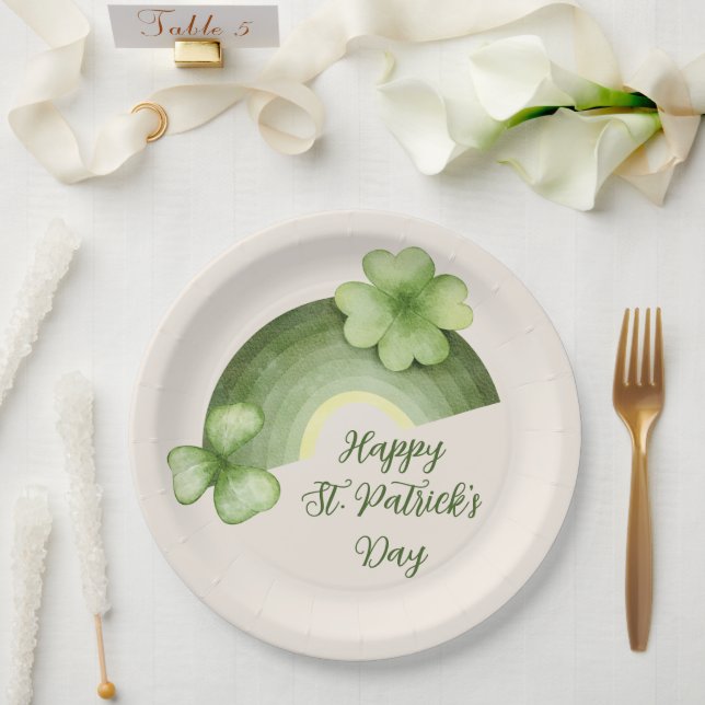 St. Patrick’s Day – Watercolor Shamrock Rainbow Pappteller (Hochzeit)