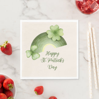 St. Patrick’s Day – Watercolor Shamrock Rainbow Serviette