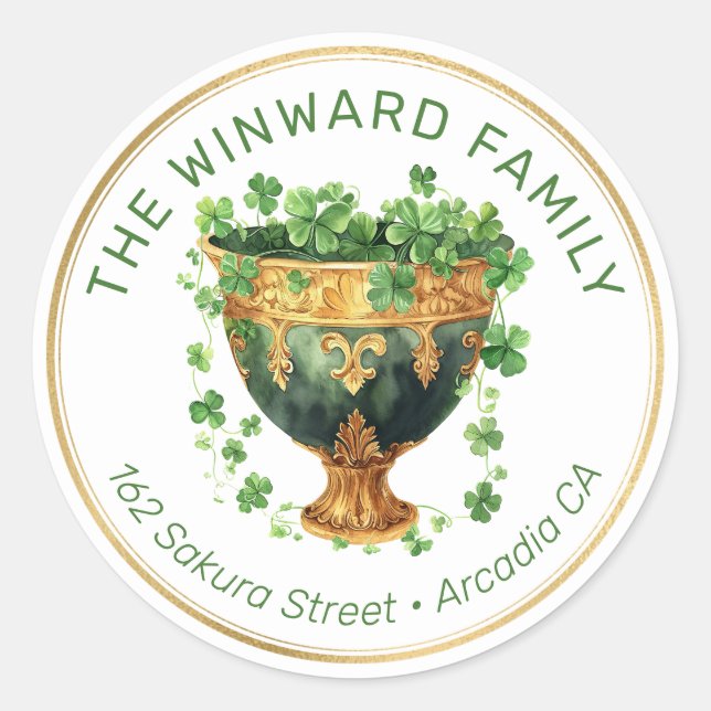 St. Patrick’s-Schale & Shamrocks-Adresse Runder Aufkleber (Vorderseite)