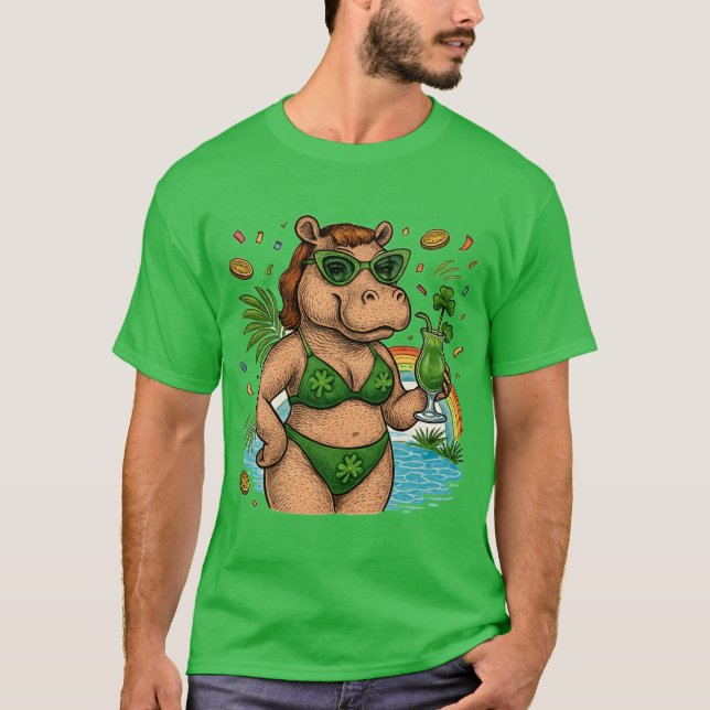 St. Patrick’s Tropical Pool Party for Hippo lovers T-Shirt (Vorderseite)