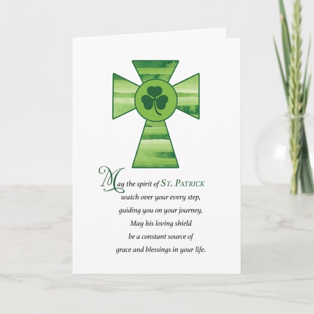 St. Patrick Segen mit grünem Kreuz und Gebet Karte (Vorderseite)