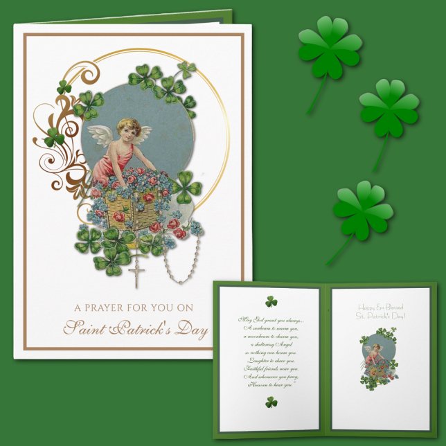 St. Patrick Shamrock Angel Rosary Prayer  Karte (Von Creator hochgeladen)