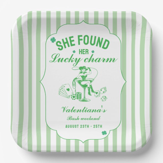 St patrick she found her lcuky charm bachelorette  pappteller (Vorderseite)