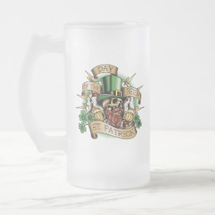 St. Patrick, Tag des Biers, Totenkopf, Leprechaun, Mattglas Bierglas