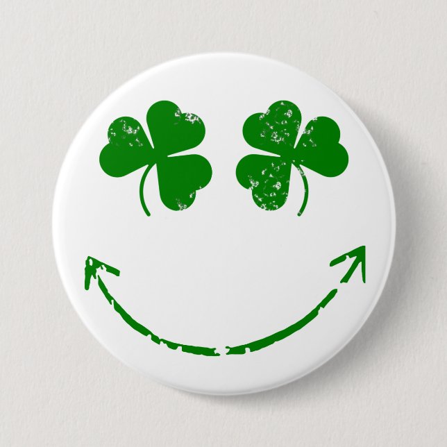 St Patrick TagesKleeblatt-Gesichts-Spaß Button (Vorderseite)
