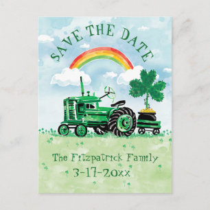St Patrick TagesVintager Traktor Save the Date Ankündigungspostkarte