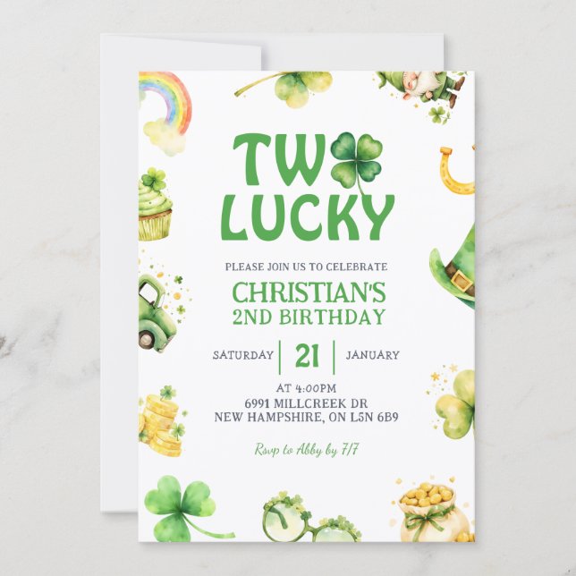 St Patrick Two Lucky Birthday Invitation (Devant)