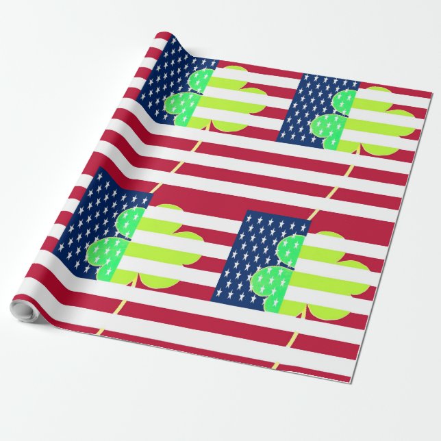 St. Patrick USA Irland Kleeblatt American Flag Geschenkpapier (Ungerollt)