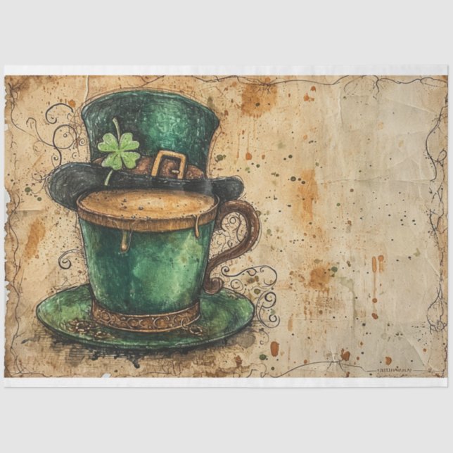 St Patrick Whimsical Coffee Green Tales Seidenpapier (Vorderseite)