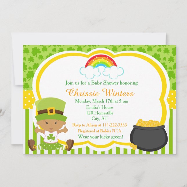 St Patricks African American Girl Baby Shower Einladung (Vorderseite)