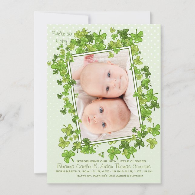 St. Patrick's Baby Foto Geburtsankündigung Ankündigung (Vorderseite)