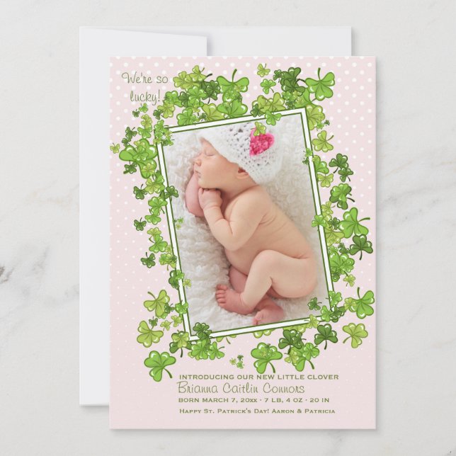 St. Patrick's Baby Girl Foto Geburtsankündigung Ankündigung (Vorderseite)