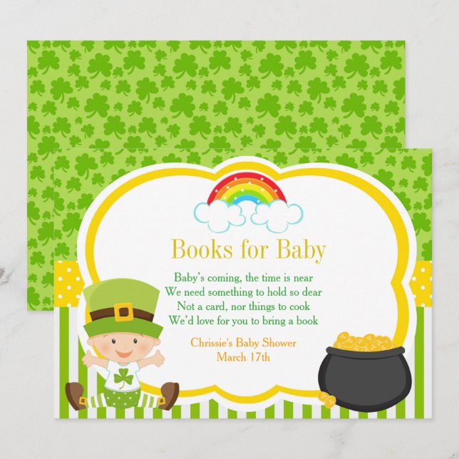 St Patricks Baby Shower Books for Baby Einladung (Vorne/Hinten)