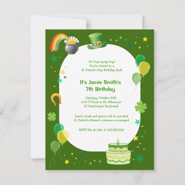 St. Patrick's Birthday Costume Party Einladung (Vorderseite)