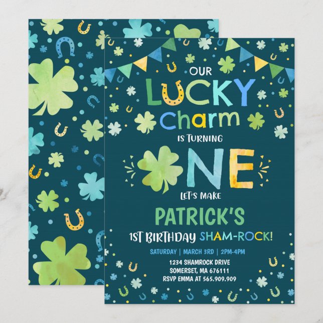 St. Patrick's Birthday Invitation Lucky Charm (Devant / Derrière)