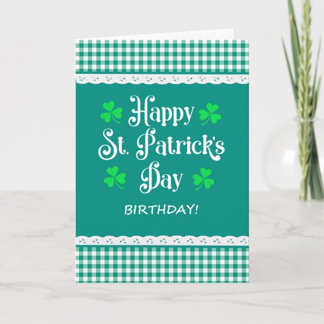St Patrick's Birthday Kleeblatts Grüne Karos Karte (Vorderseite)