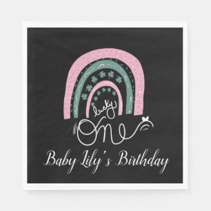 St. Patricks Birthday Rainbow Hand Drawn Pink Napk Serviette