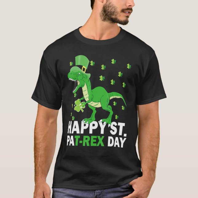 St Patricks Boys Day Pajamas T Rex Saint Dinosaur T-Shirt (Vorderseite)