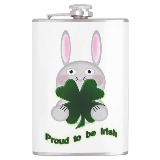 St. Patricks Bunny Proud zu irischem Kleeblatt Flachmann (Vorderseite)